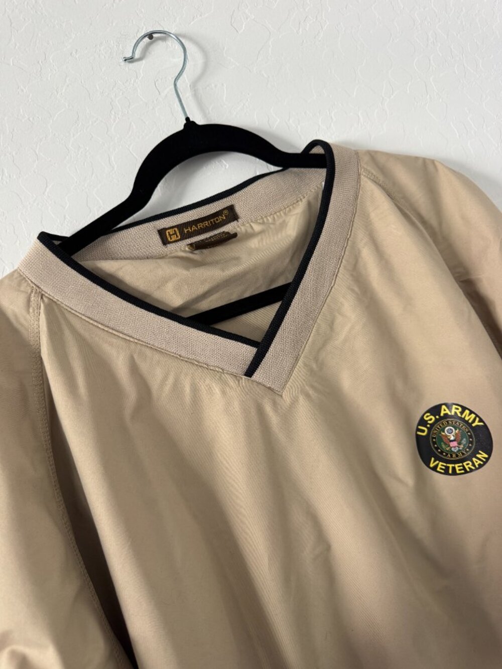 Harriton 3XL U.S. Army Veteran Pullover Windbreaker Jacket Tan V-Neck Golf
